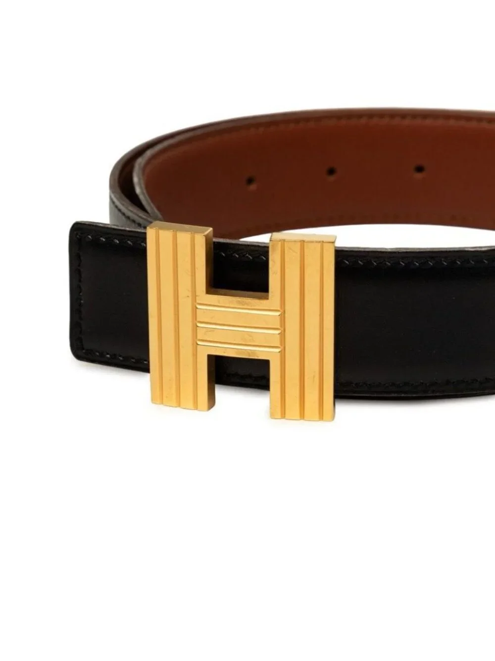 Hermes H Buckle Reversible Belt 70 Stamp D Black Gold Leather